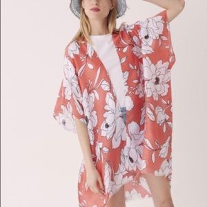 3 PK Coral floral lightweight kimono swim Cover up